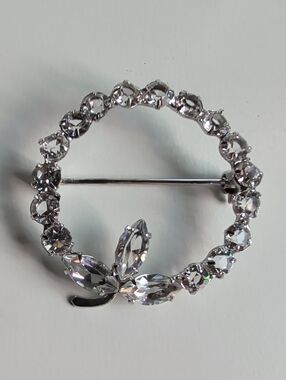 Sterling Crystal Circle Scarf Brooch Pin